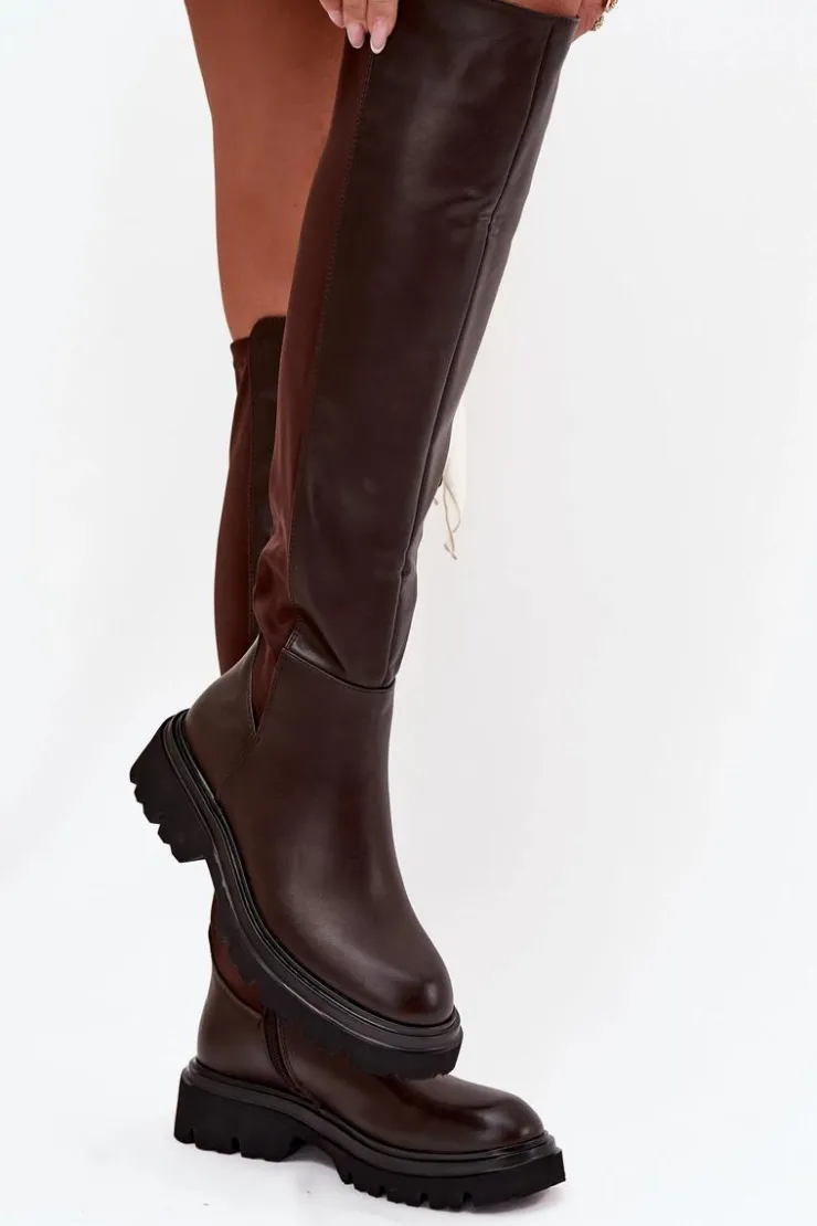 Boto Wsuwane Kozaki Damskie Z Eko Skóry Czekoladowe Sylvina