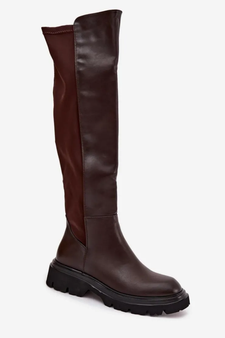 Boto Wsuwane Kozaki Damskie Z Eko Skóry Czekoladowe Sylvina