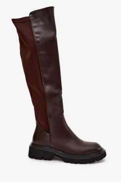 Boto Wsuwane Kozaki Damskie Z Eko Skóry Czekoladowe Sylvina