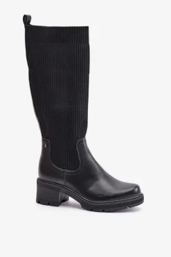 Hot Boto Wsuwane Kozaki Z Elastyczną Cholewką Przed Kolano Czarne Vaimi