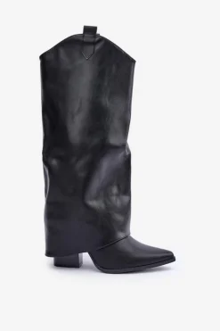 Boto Kozaki Przed Kolano|Kozaki Na Obcasie*Wsuwane Kozaki Z Wywiniętą Cholewką Na Słupku Czarne Rialivia