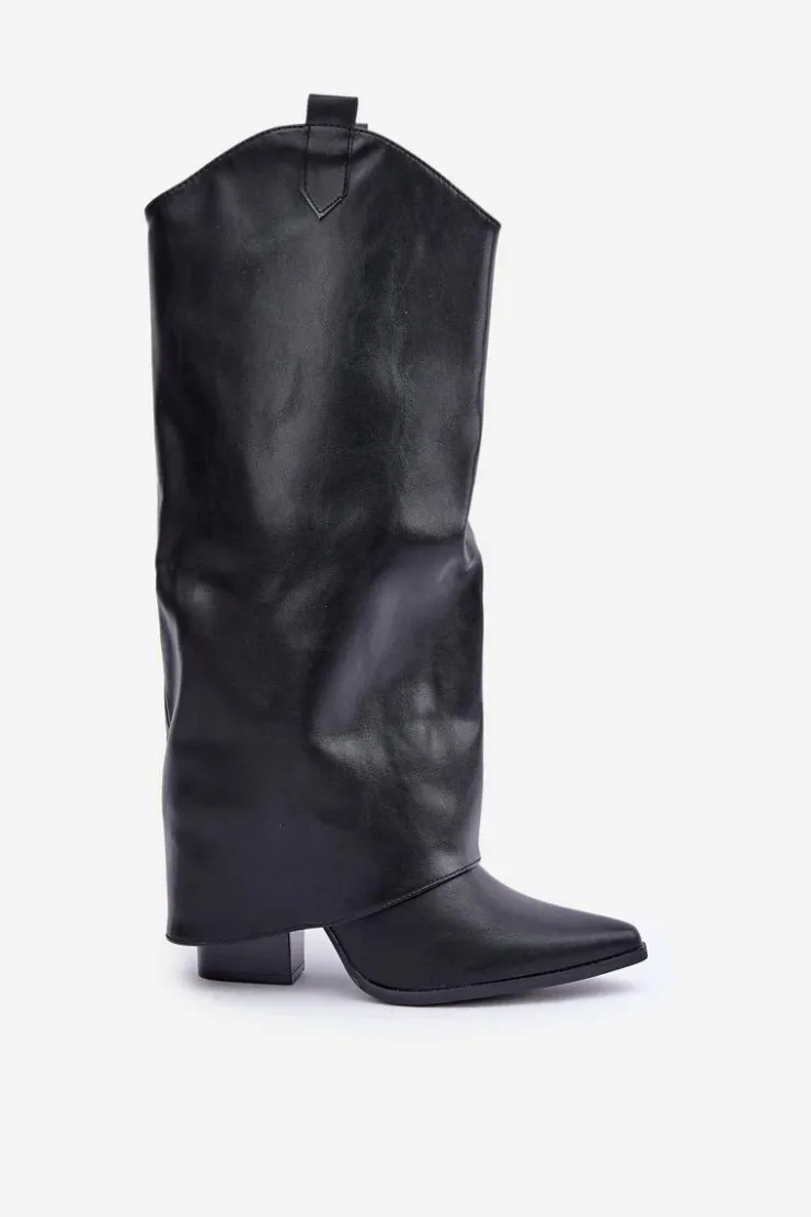 Boto Kozaki Przed Kolano|Kozaki Na Obcasie*Wsuwane Kozaki Z Wywiniętą Cholewką Na Słupku Czarne Rialivia