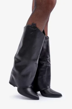 Boto Kozaki Przed Kolano|Kozaki Na Obcasie*Wsuwane Kozaki Z Wywiniętą Cholewką Na Słupku Czarne Rialivia