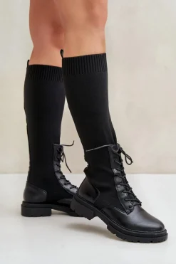 Boto Kozaki Ocieplane|Kozaki Wiosenne*Wsuwane Kozaki Ze Skarpetkową Cholewką Czarne Iranel Czarny