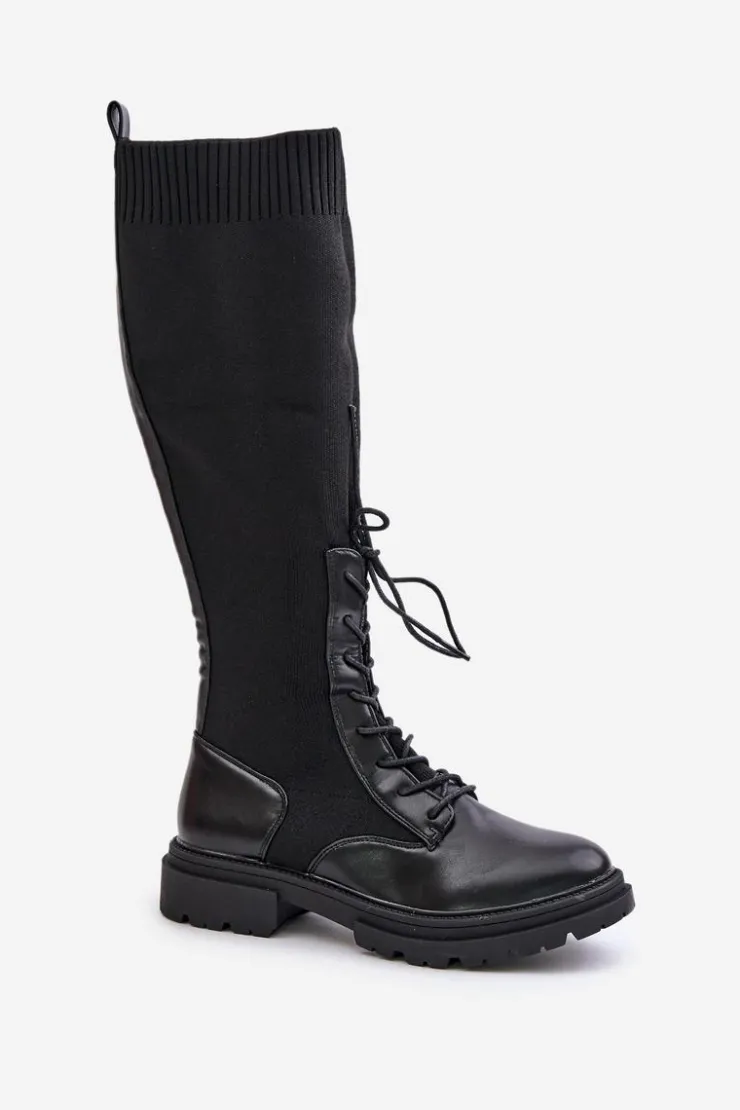 Boto Kozaki Ocieplane|Kozaki Wiosenne*Wsuwane Kozaki Ze Skarpetkową Cholewką Czarne Iranel Czarny