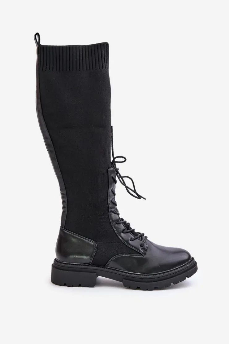 Boto Kozaki Ocieplane|Kozaki Wiosenne*Wsuwane Kozaki Ze Skarpetkową Cholewką Czarne Iranel Czarny