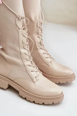 Boto Wsuwane Kozaki Ze Skarpetkową Cholewką Beżowe Iranel Beżowy