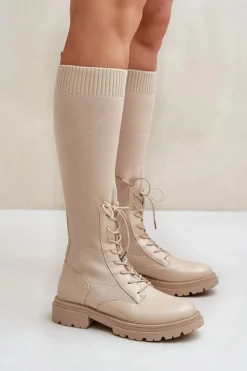 Boto Wsuwane Kozaki Ze Skarpetkową Cholewką Beżowe Iranel Beżowy