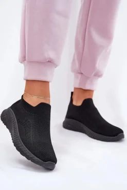 Boto Sneakersy Damskie*Wsuwane Materiałowe Buty Sportowe Damskie Czarne Minstina