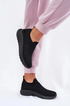 Boto Sneakersy Damskie*Wsuwane Materiałowe Buty Sportowe Damskie Czarne Minstina