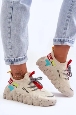 Clearance Boto Wsuwane Modne Sneakersy Beżowe Evolution