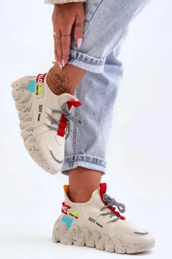 Clearance Boto Wsuwane Modne Sneakersy Beżowe Evolution