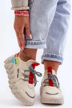 Clearance Boto Wsuwane Modne Sneakersy Beżowe Evolution