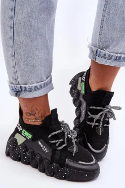 Damskie Boto Wsuwane Modne Sneakersy Czarne Evolution