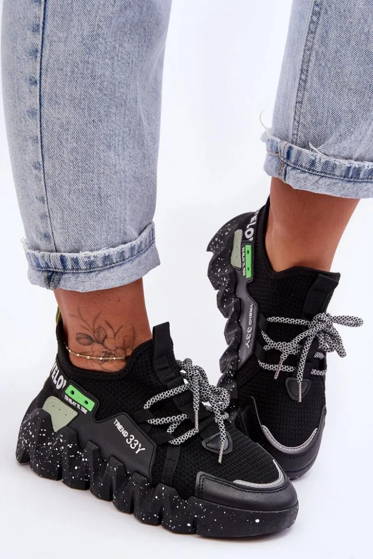 Damskie Boto Wsuwane Modne Sneakersy Czarne Evolution