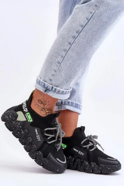 Damskie Boto Wsuwane Modne Sneakersy Czarne Evolution