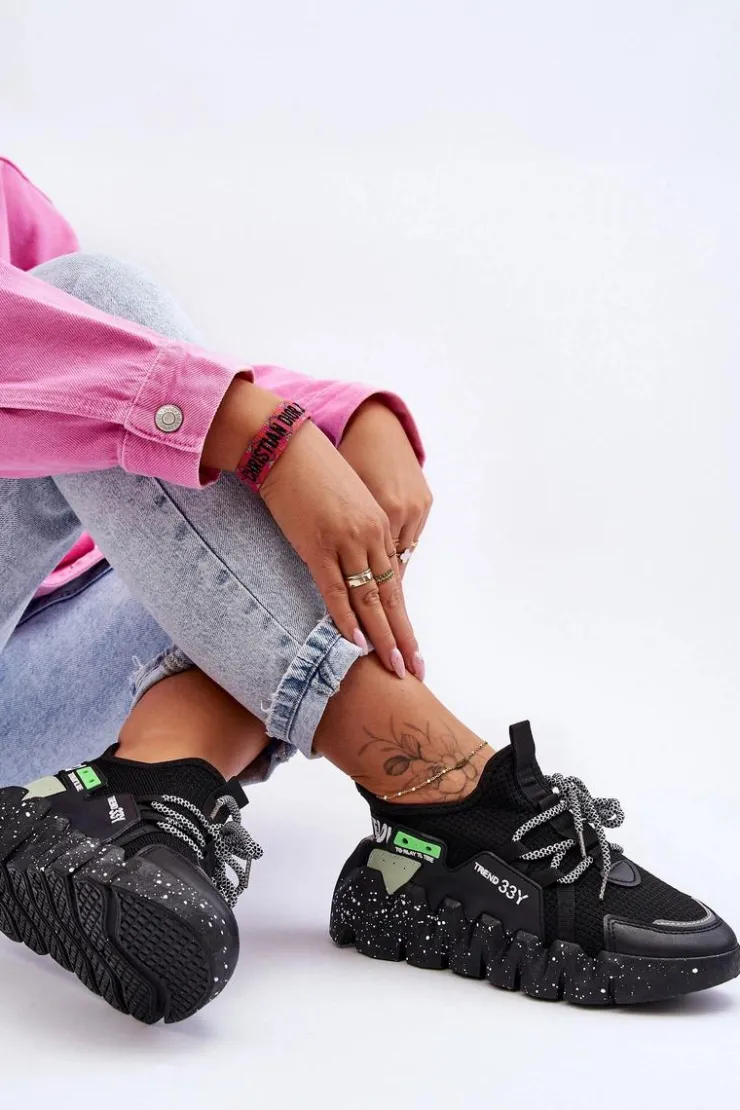 Damskie Boto Wsuwane Modne Sneakersy Czarne Evolution