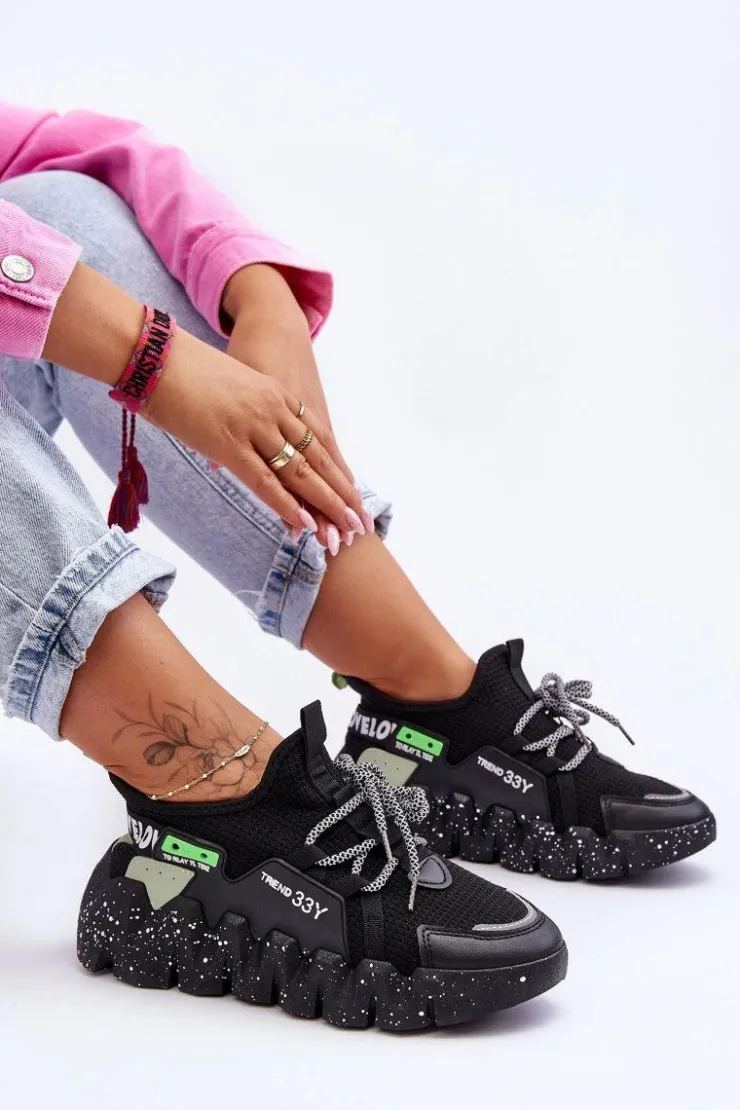 Damskie Boto Wsuwane Modne Sneakersy Czarne Evolution