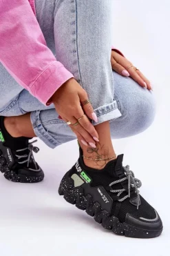 Damskie Boto Wsuwane Modne Sneakersy Czarne Evolution