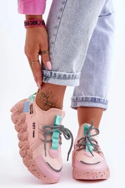 Damskie Boto Wsuwane Modne Sneakersy Jasnoróżowe Evolution