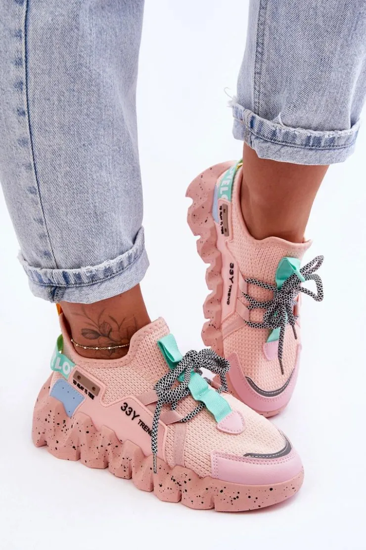 Damskie Boto Wsuwane Modne Sneakersy Jasnoróżowe Evolution