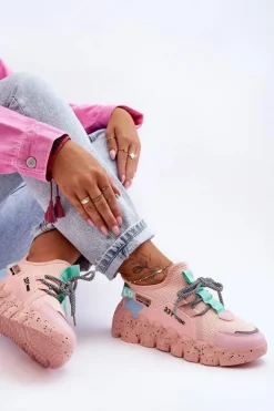 Damskie Boto Wsuwane Modne Sneakersy Jasnoróżowe Evolution