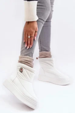 Boto Wsuwane Śniegowce Damskie Na Platformie Białe Gattea