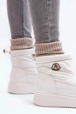 Boto Wsuwane Śniegowce Damskie Na Platformie Białe Gattea