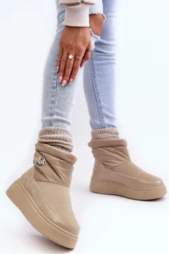 Boto Śniegowce Damskie*Wsuwane Śniegowce Damskie Na Platformie Beżowe Gattea Beżowy