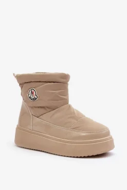 Boto Śniegowce Damskie*Wsuwane Śniegowce Damskie Na Platformie Beżowe Gattea Beżowy