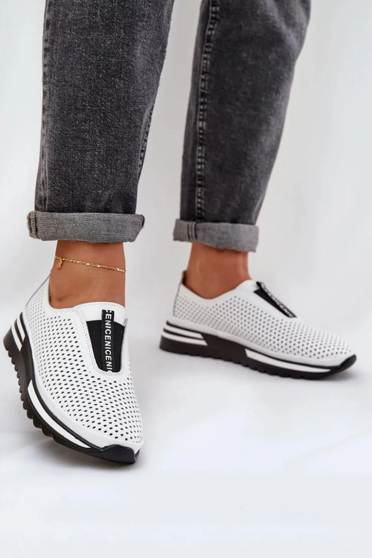 Clearance Damskie buty S.Barski Wsuwane Półbuty Damskie Z Naturalnej Skóry S.Barski LR51-672 Białe