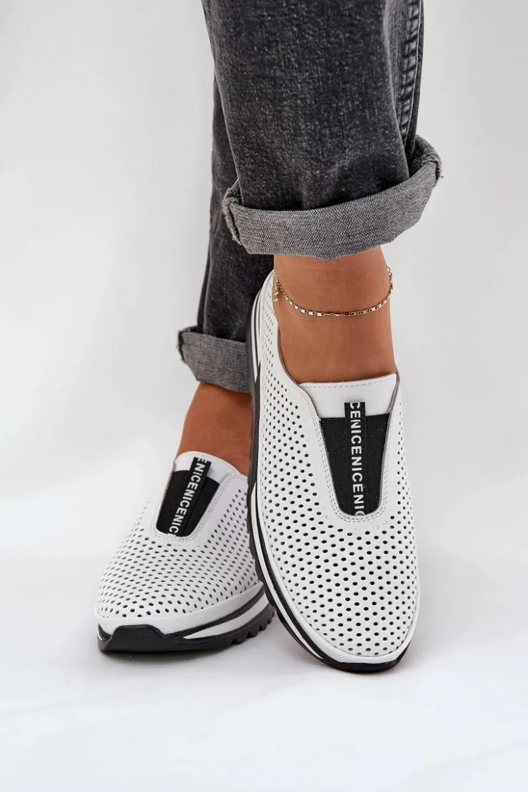 Clearance Damskie buty S.Barski Wsuwane Półbuty Damskie Z Naturalnej Skóry S.Barski LR51-672 Białe