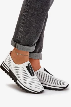 Clearance Damskie buty S.Barski Wsuwane Półbuty Damskie Z Naturalnej Skóry S.Barski LR51-672 Białe