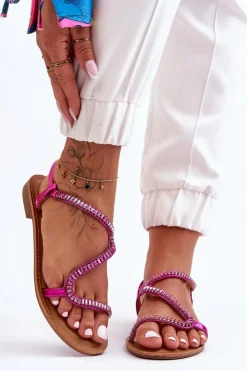 Damskie Boto Wsuwane Sandały Damskie Z Ozdobami Różowe Hayen