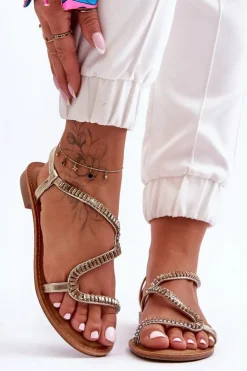 Discount Boto Wsuwane Sandały Damskie Z Ozdobami Złote Hayen