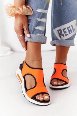 Damskie buty S.Barski Sandały Na Koturnie|Sandały Płaskie*Wsuwane Sandały Na Koturnie Pomarańczowe Zoey