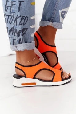 Damskie buty S.Barski Sandały Na Koturnie|Sandały Płaskie*Wsuwane Sandały Na Koturnie Pomarańczowe Zoey