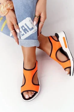 Damskie buty S.Barski Sandały Na Koturnie|Sandały Płaskie*Wsuwane Sandały Na Koturnie Pomarańczowe Zoey
