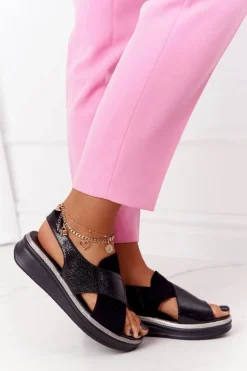 Damskie Buty Sergio Leone Wsuwane Sandały Na Platformie Sergio Leone SK029 Czarne