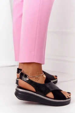 Damskie Buty Sergio Leone Wsuwane Sandały Na Platformie Sergio Leone SK029 Czarne