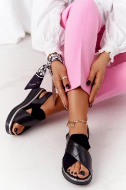 Damskie Buty Sergio Leone Wsuwane Sandały Na Platformie Sergio Leone SK029 Czarne