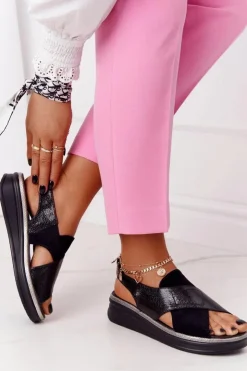 Damskie Buty Sergio Leone Wsuwane Sandały Na Platformie Sergio Leone SK029 Czarne