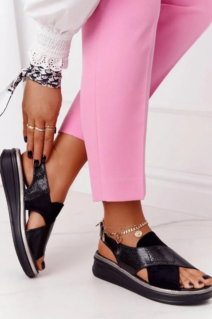 Damskie Buty Sergio Leone Wsuwane Sandały Na Platformie Sergio Leone SK029 Czarne