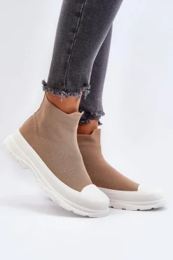 Boto Botki Wiosenne|Botki Sznurowane*Wsuwane Skarpetkowe Botki Damskie Brązowe Ilanae