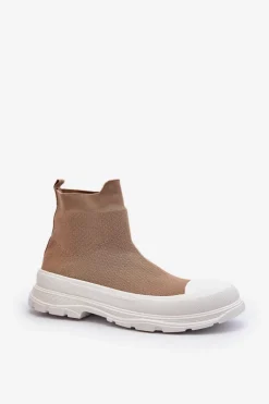 Boto Botki Wiosenne|Botki Sznurowane*Wsuwane Skarpetkowe Botki Damskie Brązowe Ilanae