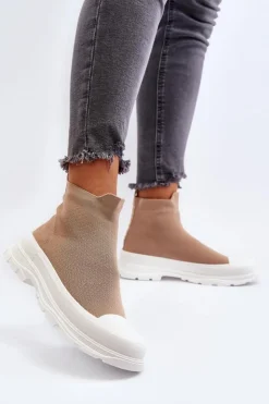 Boto Botki Wiosenne|Botki Sznurowane*Wsuwane Skarpetkowe Botki Damskie Brązowe Ilanae