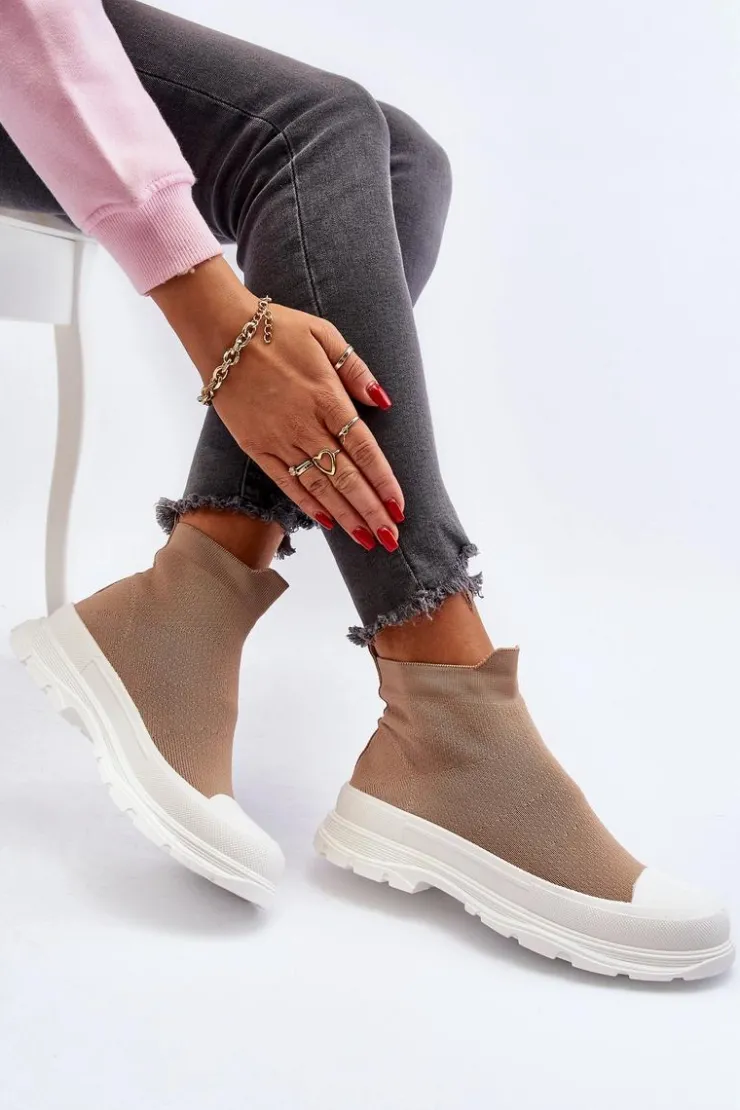 Boto Botki Wiosenne|Botki Sznurowane*Wsuwane Skarpetkowe Botki Damskie Brązowe Ilanae