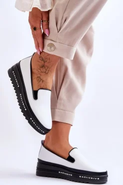 Damskie buty S.Barski Trampki Damskie Slip-On|Trampki Damskie Niskie*Wsuwane Skórzane Trampki Na Platformie Białe Madeline