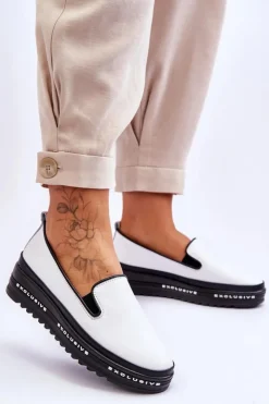 Damskie buty S.Barski Trampki Damskie Slip-On|Trampki Damskie Niskie*Wsuwane Skórzane Trampki Na Platformie Białe Madeline