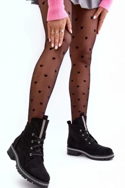 Damskie Boto Wsuwane Zamszowe Botki Damskie Ze Zdobieniem Czarne Plesca